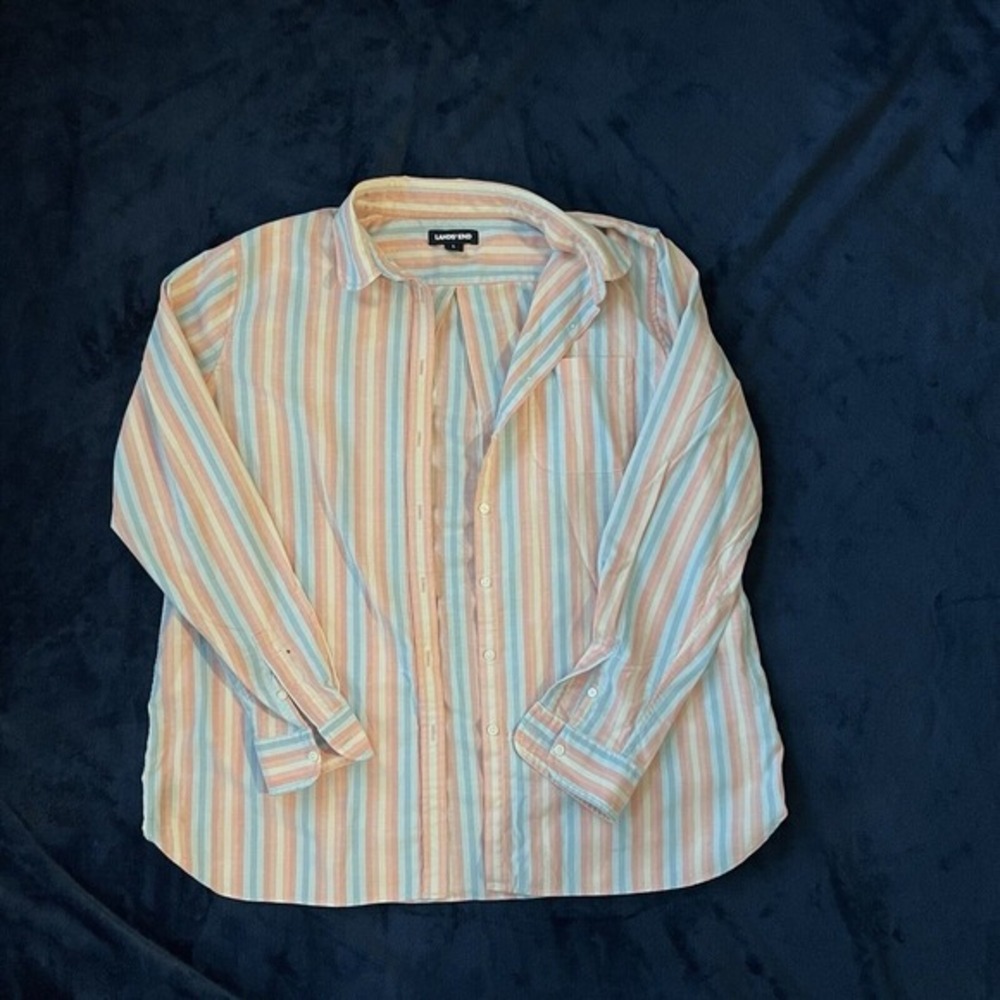 Woman's‎ LANDS' END Shirt size L Gray Striped